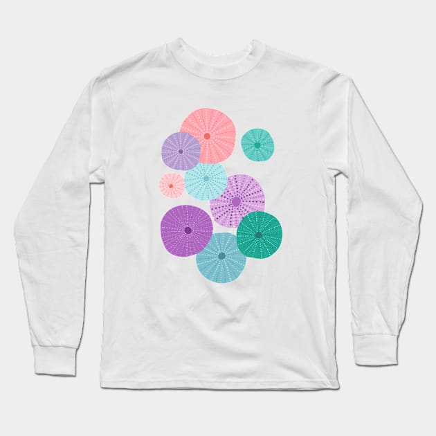 Sea Urchin Pattern in Mermaid Hues Long Sleeve T-Shirt by latheandquill